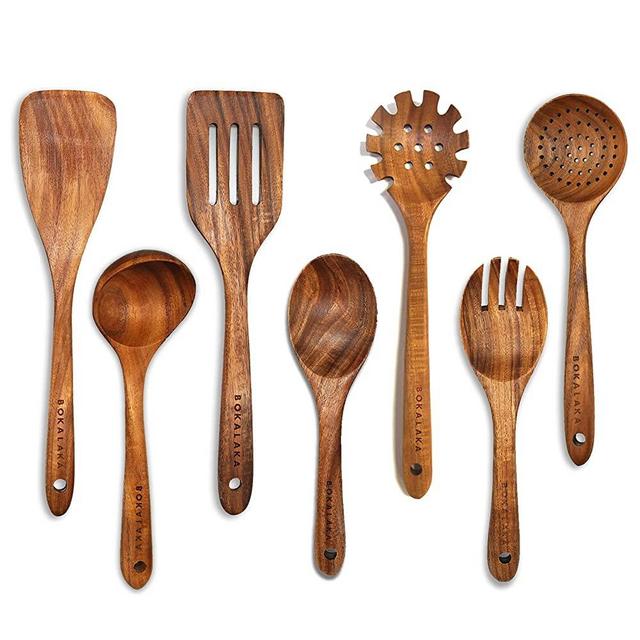 Wooden Spoons for Cooking,Wooden Kitchen Utensil Set Wooden Utensils for Cooking 7Pcs Teak Wooden Cooking Utensils Set Wooden Spatula for Cooking