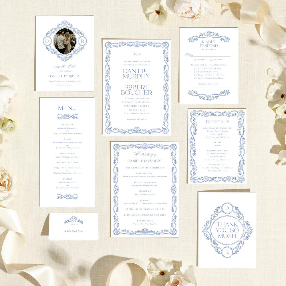 Estella Portrait | Dark Pastel Blue | Zola Wedding Invitations