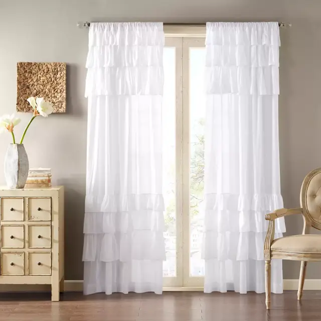 Madison Park Anna 63-Inch Rod Pocket Window Curtain Panel in White