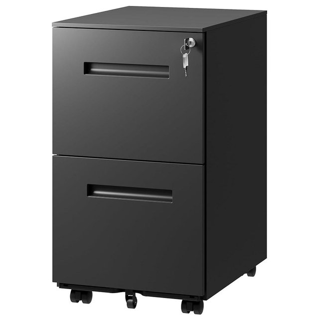 DEVAISE 2-Drawer Metal File Cabinet with Lock, Mobile Filing Cabinet Under Desk for Home Office, Fully Assembled Printer Stand fits F4/A4/Letter/Legal Size, Black, 20" D x 15" W x 27" H