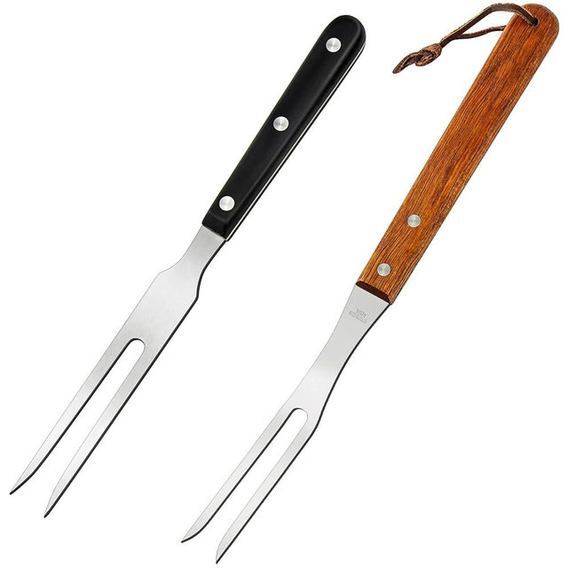Ponpon 2Pcs Meat Forks Stainless Steel Carving Fork with Wooden Handle Barbecue Fork for Cooking Kitchen (2)