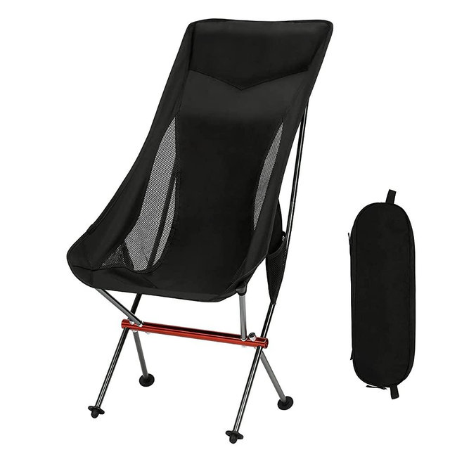 Shallwe Ultralight Portable Camping Chair,Aviation Aluminum Frame Compact High Back Folding Chairs,300lbs Capacity with Wide Feet and Storage Bag,Suitable for Camping,BBQ,Hiking,Beach,Lawn(Black)