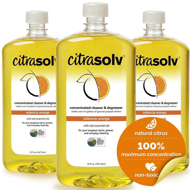 Citra Solv Concentrated Cleaner & Degreaser, Deodorizer, Paint & Adhesive Remover, for Home and Outdoor, Natural Orange Oil, Safe, Valencia Orange - 32 Fl Oz (3 Pack)