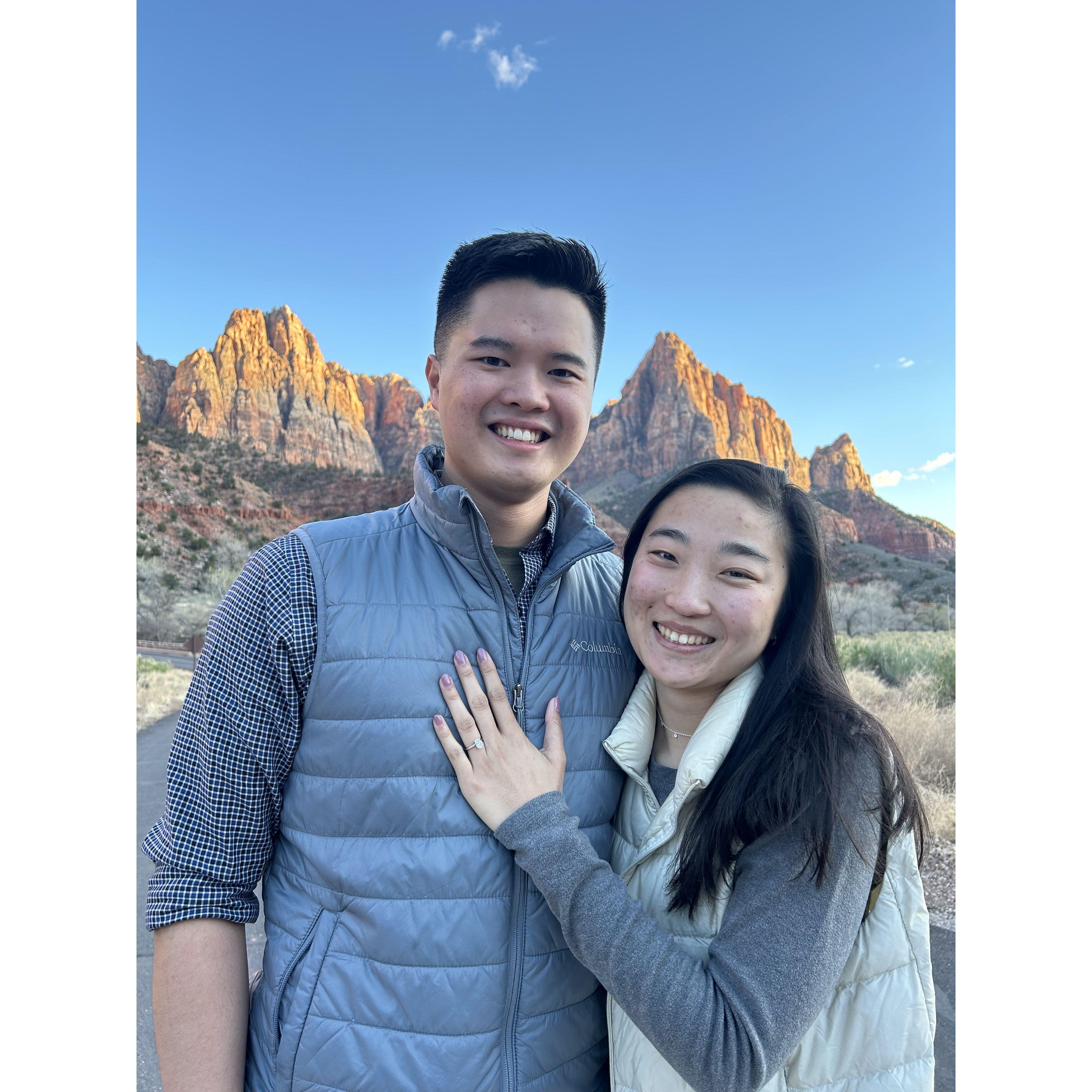 We got engaged in Zion National Park!