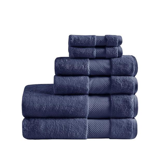 MADISON PARK SIGNATURE Turkish 100% Cotton Towel Set, 623Gsm Luxury Premium Weight, Soft Abosorbent Hotel Bathroom Shower Hand Face Washcloths, Assorted Sizes Navy 6 Piece