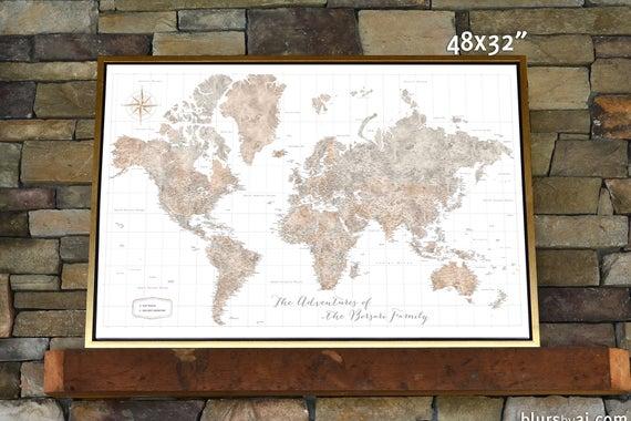 Framed Push Pin World Map  60x40