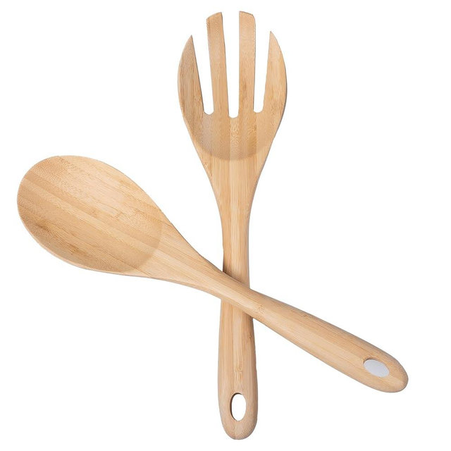 Zarocrus 13 Inch Large Premium Bamboo Salad Tongs - Eco Friendly Wooden Serving cooking Spoons,Big Salad hands, 2 pcs kitchen Utensils set - Salad Tosser Forks - Giant Wood Salad Servers
