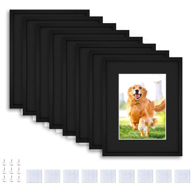 Happy Reunion 8x10 Picture Tiles | Mix Tiles Picture Frames Stick on Wall | Photo Tiles Peel and Stick Picture Frames as Gallery Wall Frame Set (Black - 9 Pcs)