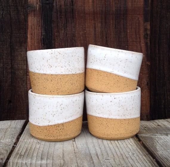 tumblers cup mug ceramic in speckled white and tan clay