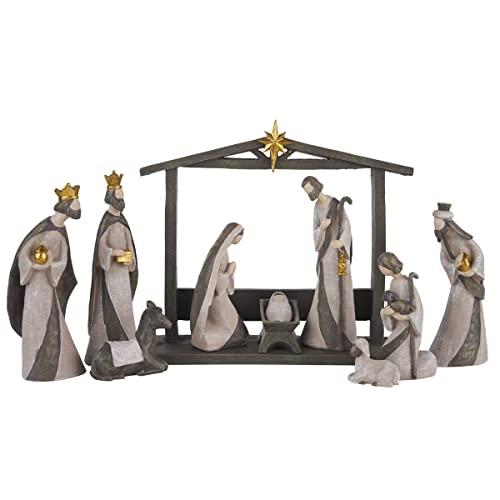 Silent Night Nativity Set - Nativity Sets for Christmas Indoor - Christmas Nativity Set - Manger Scene Christmas Decorations - Holy Family Nativity Scene - Holy Family Figurine Set - (10 PC Set)