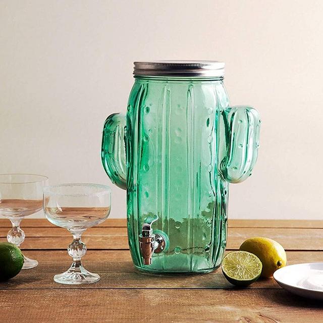 HC Homephile Beverage Drink Dispenser Glass Cactus One (1) Gallon Screw Lid with Easy Flow Spigot.