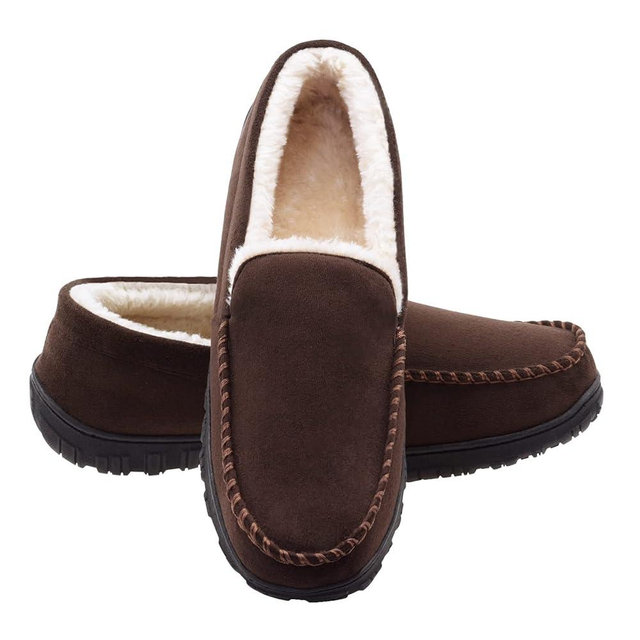 Lulex Moccasins for Men House Slippers Indoor Outdoor Plush Mens Bedroom Shoes with Hard Sole