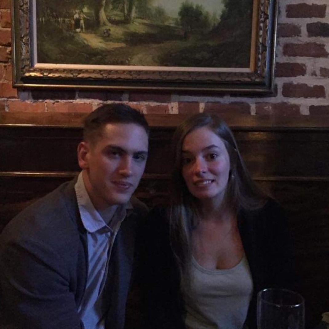 One of our first of many awkward photos at a friend's gathering in Richmond, VA (Winter 2014-2015).