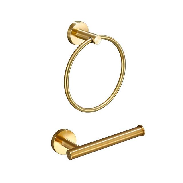 USHOWER 2 Piece Bathroom Hardware Set, Brushed Gold Towel Ring and Toilet Paper Holder, Modern Style Bathroom Accessories Kit