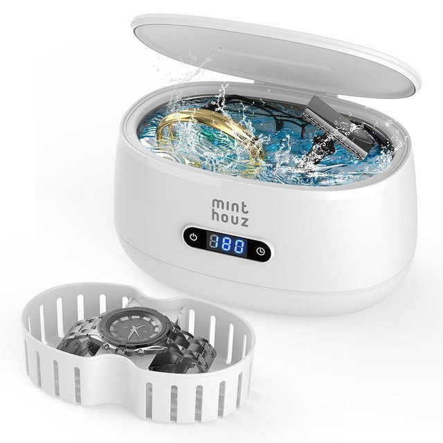 Minthouz Ultrasonic Jewelry Cleaner Machine with 5 Cleaning Modes, 40kHz Professional Sterling Silver Sonic Cleaner for Jewelry, Watch Strap, Eyeglass, Ring, Dentures Cleaning