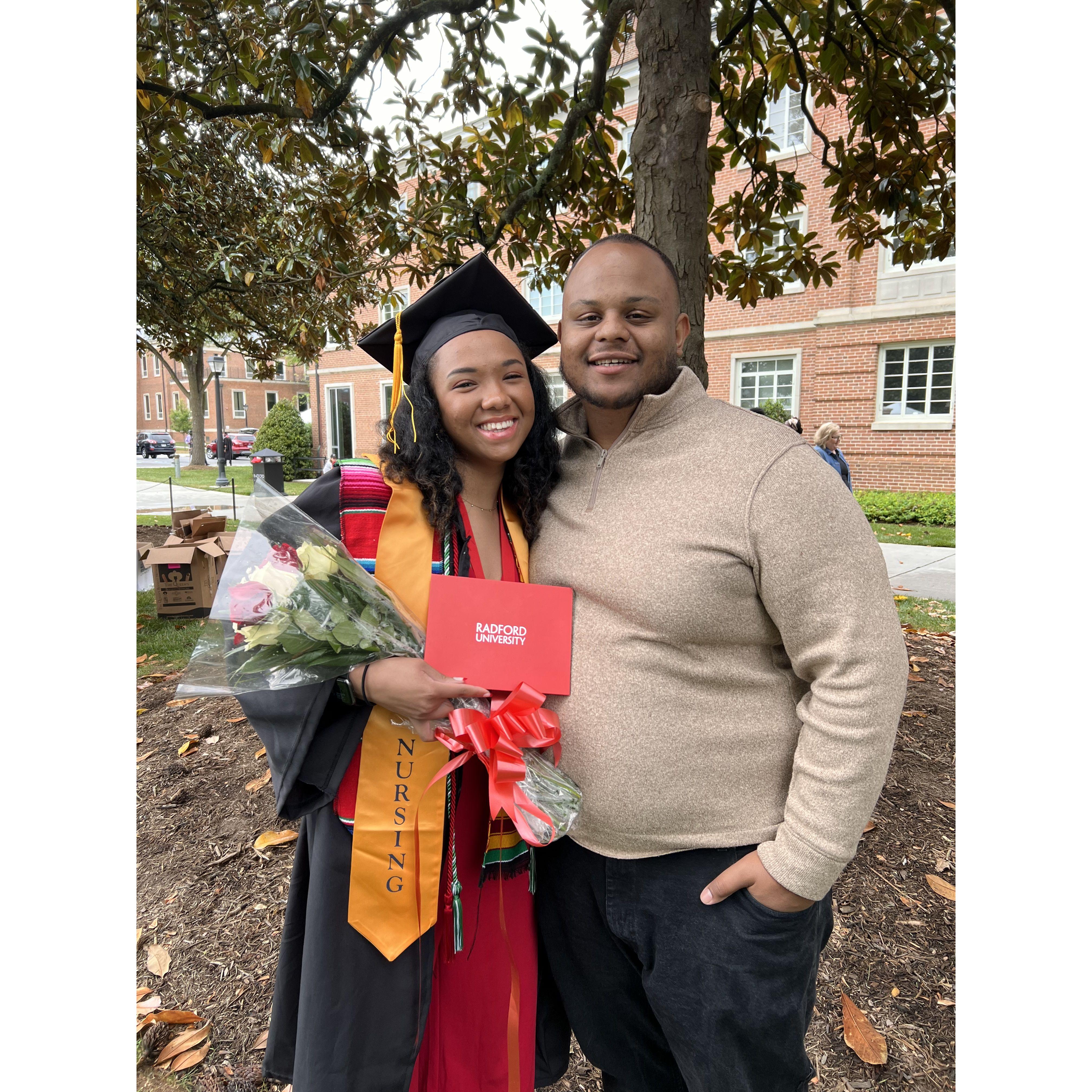 05/04/2024: Ariana graduated from college! Thomas supported Ariana throughout all of nursing school, so of course he came to support her at her graduation