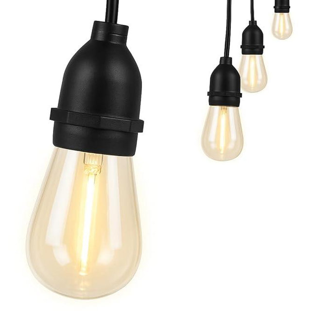 Feit Electric LED String Lights, 20ft Commercial Grade and Shatter Resistant String Lights with 10 Outdoor Sockets, Linkable, 15,000-Hour Lifetime, Wet Rated, SL20-10/FIL, 12 Bulbs Included