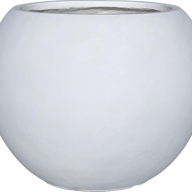 13.5 H x 17" Dia (12" Pot Opening) Round Fiberstone Planter with Drainage Hole, White, Indoor/Outdoor Large Plant Pot for Home Patio Garden, Ideal for Large Plants