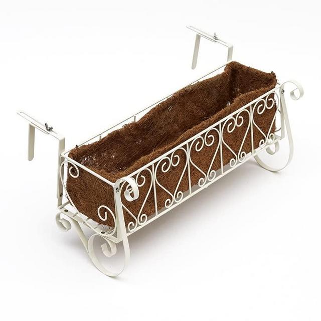The Lakeside Collection Antique White Scrolled Metal Deck and Railing Planter for Outdoors - Large