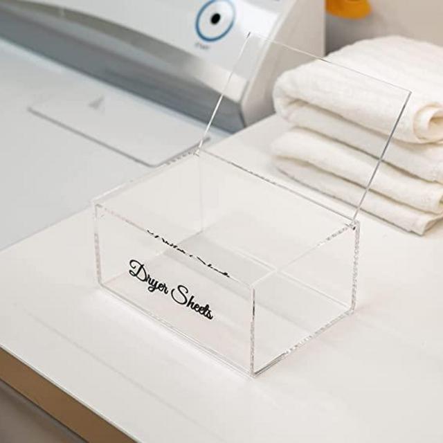 BALUXURY Acrylic Laundry Dryer Sheet Holder, Clear Dryer Sheets Container with Lid for Laundry Room