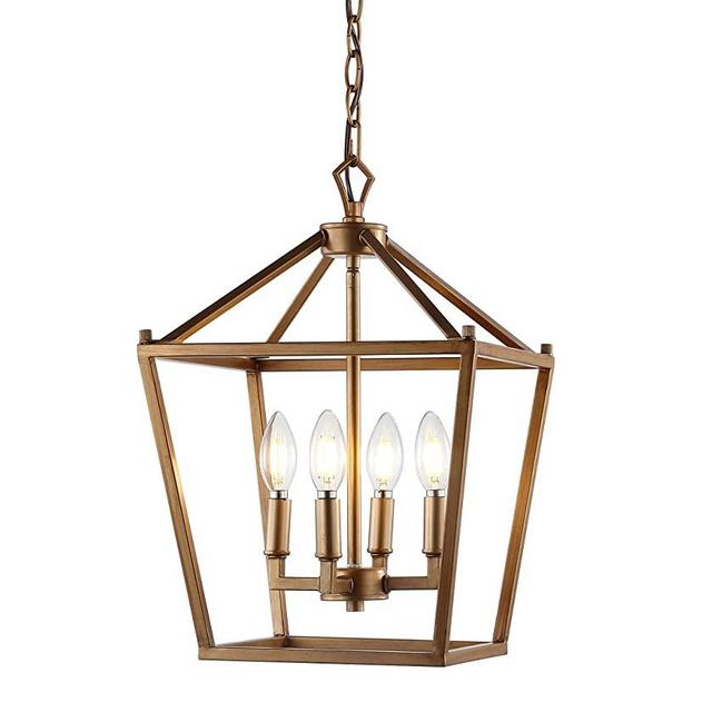 JONATHAN Y JYL7436B, Classic, Traditional Dining, Living Room, Kitchen Pagoda Lantern Dimmable Adjustable Metal LED Pendant, 12", Antique Gold
