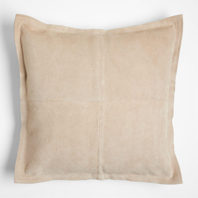 Hyde Pieced Suede 23"x23" Cream Throw Pillow with Feather Insert