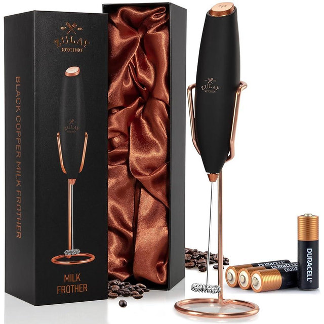 Zulay Kitchen Executive Series Luxury Gift Milk Frother with 4 Duracell Batteries – Handheld Electric Foam Maker for Coffee, Lattes & Hot Chocolate – Deluxe Finish, Ultimate Gift for Coffee Lovers