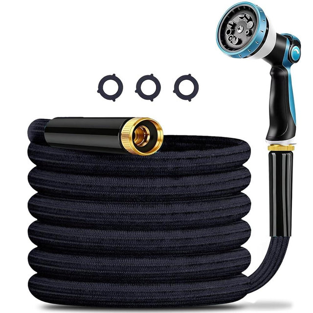 Aterr Garden Hose 25 FT Heavy Duty Water Hose, 3-Layer Flexible with 10-Pattern Nozzle - Kink-Free, Lightweight, Rust-Proof Aluminum Connectors for Yard Lawn Car Wash (Black)