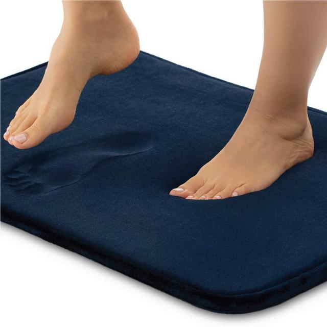 Gorilla Grip Thick Memory Foam Bath Rug, Soft Absorbent Velvet Floor Mats, 60x24 Bathroom Mat, Machine Washable, Quick Dry Rugs, Cushioned Luxury Comfortable Carpet for Bath Room Shower, Navy Blue