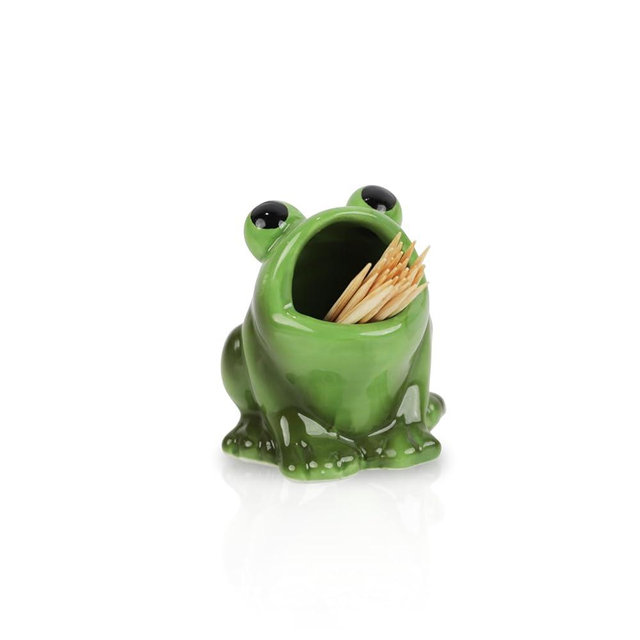 Servette Home Animal Themed Ceramic Toothpick Holders, Alligator, Bear, Frog and Turtle Designs (Frog)