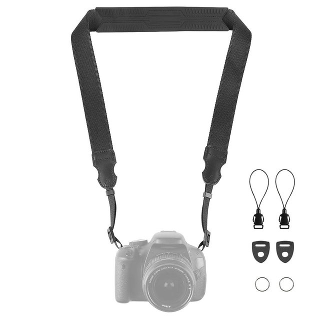 FIEIL Neck Strap Silicone Camera Straps - Padded Camera Strap, 1.5" Wide Adjustable Nylon Shoulder Strap - Compatible with Canon, Nikon, Sony, and More DSLR and Mirrorless Cameras (Black)