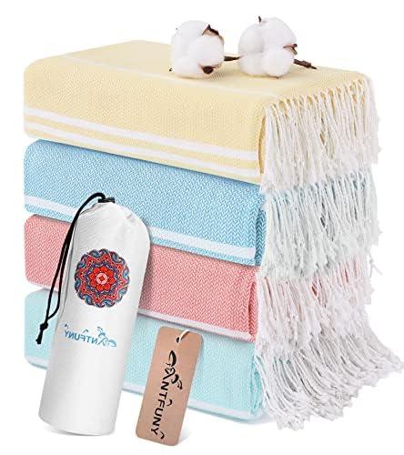 4 Packs Cotton Turkish Beach Towels Oversized Bath Pool Swim Towel Bulk Set Quick Dry Sand Free Extra Large Big Blanket Adult Travel Essentials Cruise Accessories Must Haves Clearance Vacation Stuff