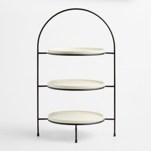 Bristol Ceramic 3-Tiered Server with Black Iron Stand