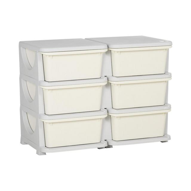 Qaba 3 Tier Kids Storage Unit, 6 Drawer Chest Toy Organizer Plastic Bins for Kids Bedroom Nursery Kindergarten Living Room for Boys Girls Toddlers, Cream