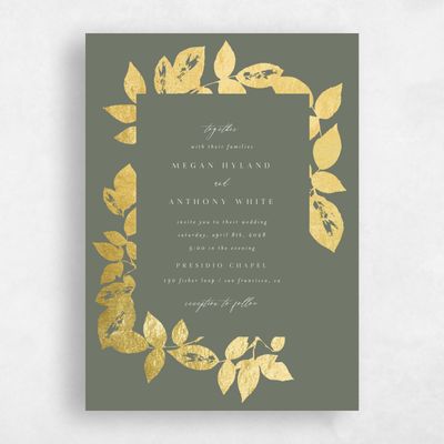 Dark Sage, Green Wedding Invitation - Jasmine Portrait Foil