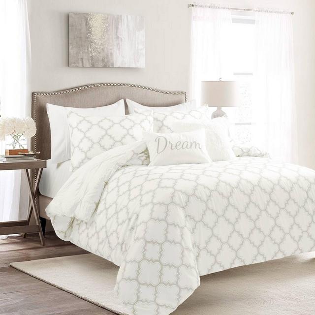 Full/Queen 7pc Ravello Pintuck Caroline Gro Comforter Set White - Lush Décor