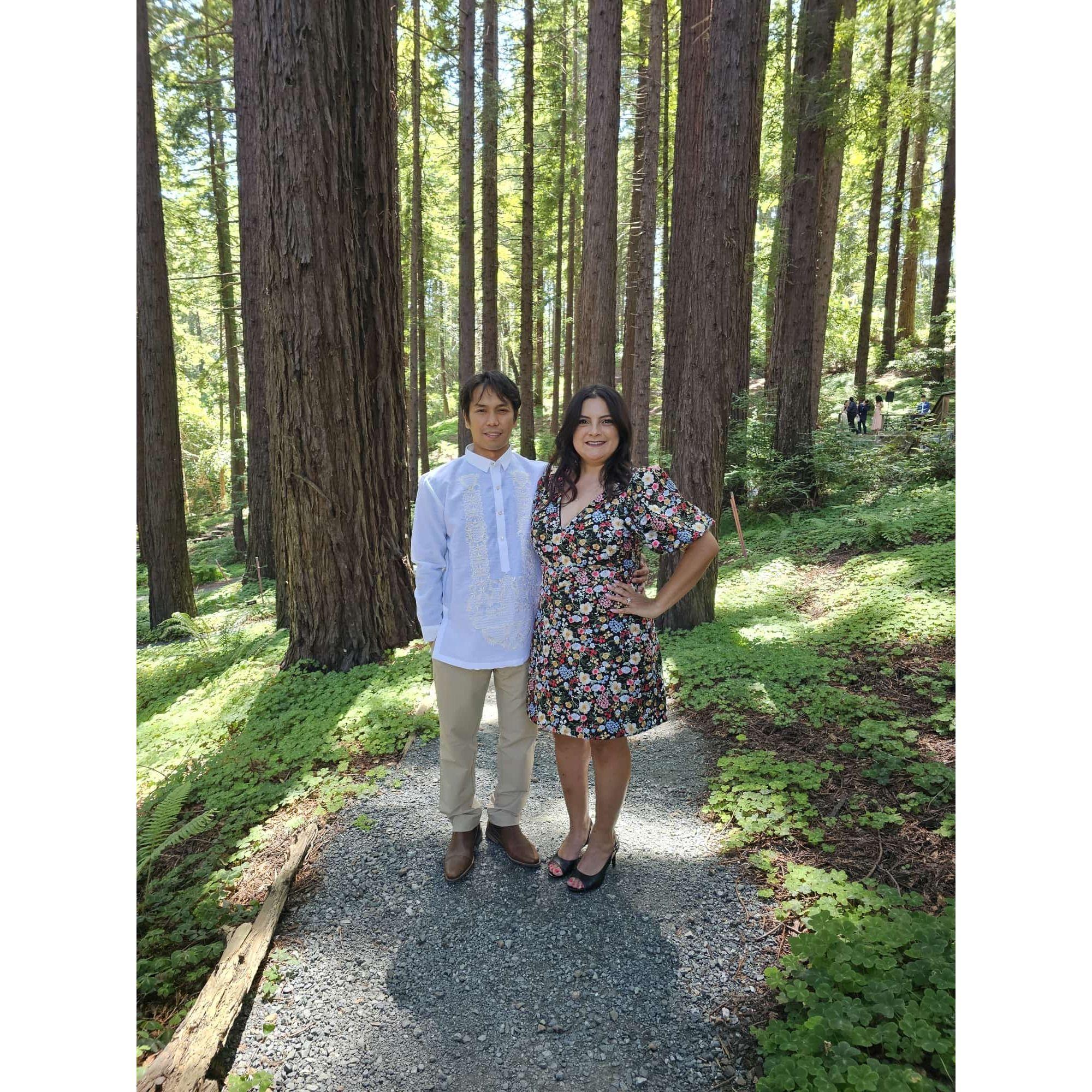 Here we are standing among the beautiful Redwood Trees.