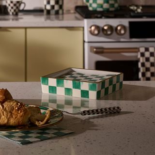 Emerald Check Ceramic Cocktail Napkin Holder