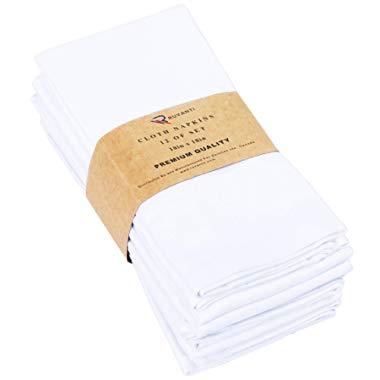 Ruvanti Kitchen Cloth Napkins 12 Pack, Dinner Napkins Soft & Comfortable Reusable Napkins - Durable Hotel Quality White Linen Napkins -Perfect Table Napkins for Family Dinners, Weddings and Home Use.
