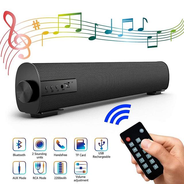 Portable Soundbar for TV/PC, Outdoor/Indoor Wired & Wireless Bluetooth Stereo Speaker with The Newest Remote Control, 2 X 5W Mini Home Theater Sound bar with Built-in Subwoofers for Phones/Tablets…