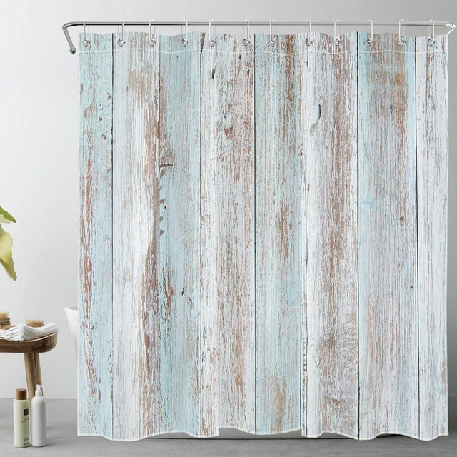 EOBTAIN Teal Rustic Farmhouse Shower Curtain for Bathroom Western Vintage Vertical Wooden Plank Shower Curtain with 12 Hooks Country Style Barn Wood Door Bathroom Curtains Shower Set 72x72 Inch