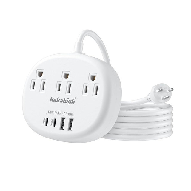 Thailand Power Adapter, Thailand Plug Adapter with 3 American Outlets 4 USB Ports (2 USB-C) Total 24W, Type O Plug Adapter for USA to Thailand, 4FT