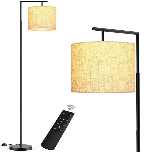 Floor Lamp for Living Room, LED Floor Lamp with Remote Control, 4 Color Temperature LED Bulb Included, Modern Standing lamp with Linen Lampshade for Bedroom,Matte Black