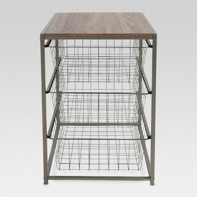 3 Drawer Closet Organizer With Rustic Oak Finish Top Gray Metal - Threshold™