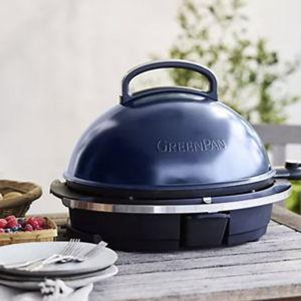 GreenPan 2-in-1 Portable Indoor/Outdoor Electric Grill w/Griddle Plate | Navy