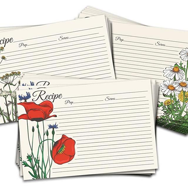 60 Pack 4x6 Double Sided Floral Recipe Cards | Blank Vintage Retro Elegant Flower Garden | Large Easy-Write Card Stock | Wedding Bridal Shower Gift