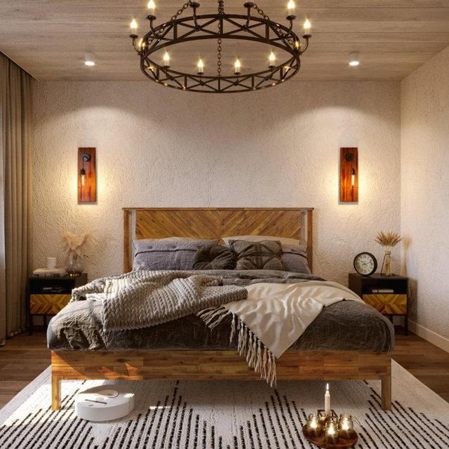 Vivian Solid Wood Platform Bed With Headboard, Rustic Bed Frame