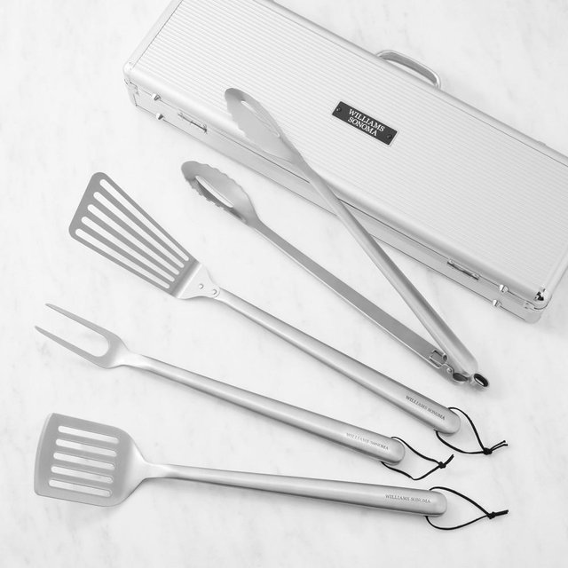 Williams Sonoma BBQ Tools with Fish Spatula in Case, Set of 4, Stainless-Steel