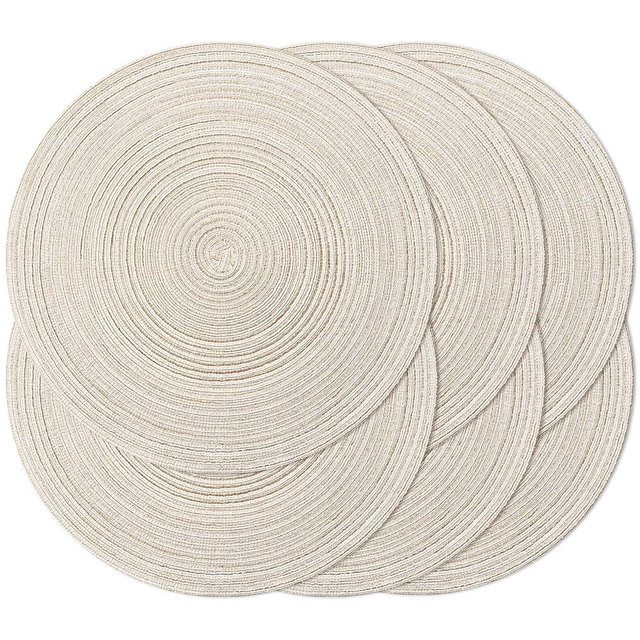 Noctiflorous Round Braided Placemats 15 Inch Round Table Mats Set of 6 for Dining Tables Natural Woven Heat Resistant Place Mats (Round Beige)