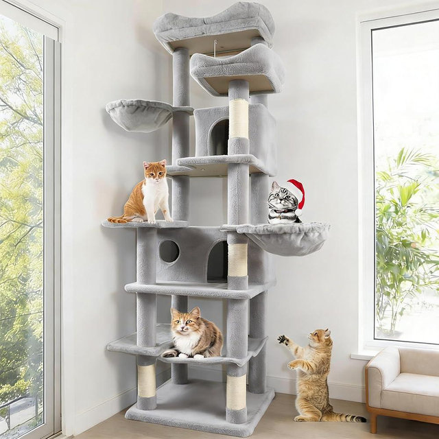 68 Inches Multi-Level Large and Tall Cat Tree Tower for Indoor Cats/Removable Pad/Cat Condo/Sisal Scratching Posts/Hammock/Cat Activity Center/Wide Base
